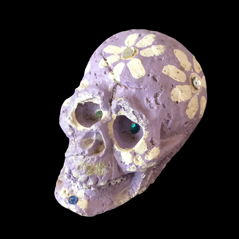 Hand Painted Concrete Skull Decretive Paperweight Garden Ornament Halloween Prop